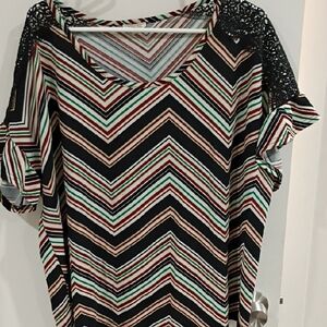 Siren Lily Black and Multicolor Chevron Blouse
